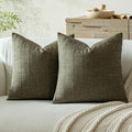 FEVERQIYI Set of 2 18x18 Olive Green Cotton Linen Plaid Pillow Covers