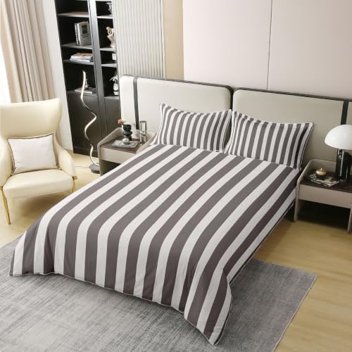 Feelyou Grey Stripes Duvet Cover 100% Cotton King Size
