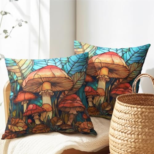 Summer Pillow Covers 22x22 Inch Set of 2, Mushroom Throw Pillow Covers