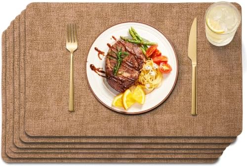 Maxpearl Faux Leather Placemats Set of 6, Easy to Clean, Brown