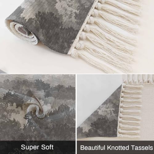 Abstract Pine Trees Hallway Runner Rug 2'x5', Gray Forest Fogged Mist