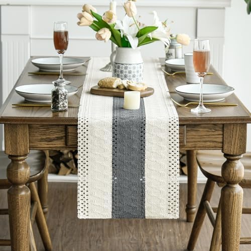 Artoid Mode Dark Grey Farmhouse Rustic Table Runner 12x90 Inch