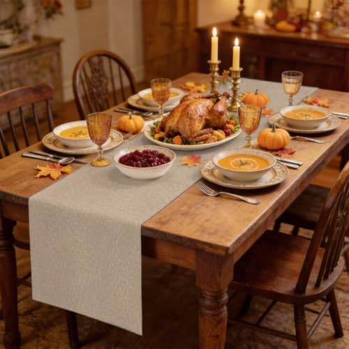 Beige Table Runner Cotton Linen 108 Inch Holiday Dresser Scarves