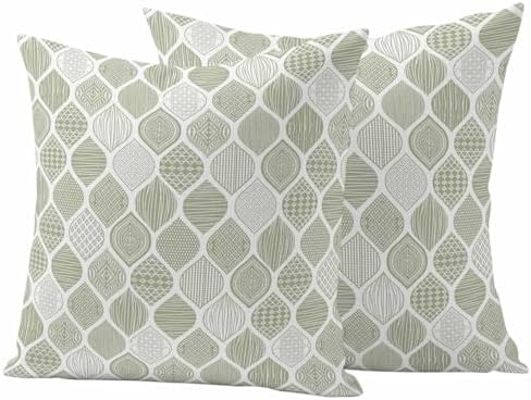 Sage Green Geometric Waterproof Outdoor Pillow Covers 18''x18'' Set of