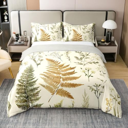 Feelyou Leaves Floral Duvet Cover 100% Cotton Queen Size