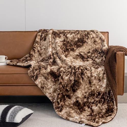 Super Soft Faux Rabbit Fur & Fleece Sherpa Throw Blanket - Ultra Soft