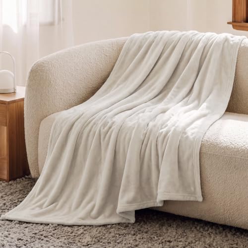 Bedsure GentleSoft Fleece Throw XL Blanket Linen Beige - 300GSM Soft