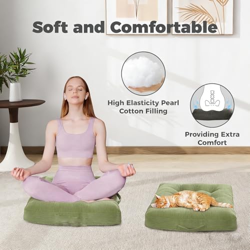 Beige Square Floor Sitting Cushions with Handle, 2 Pcs, 18x18 Inch