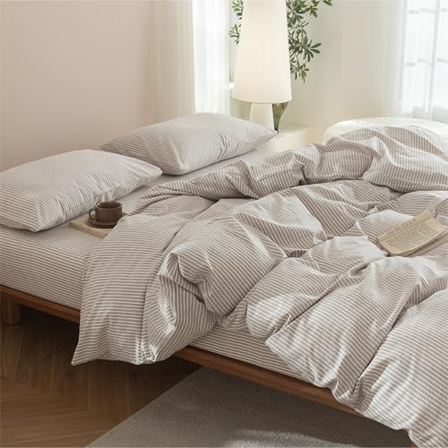 JIYUAN Oversized Queen Washed Cotton Duvet Cover Set Linen-Like
