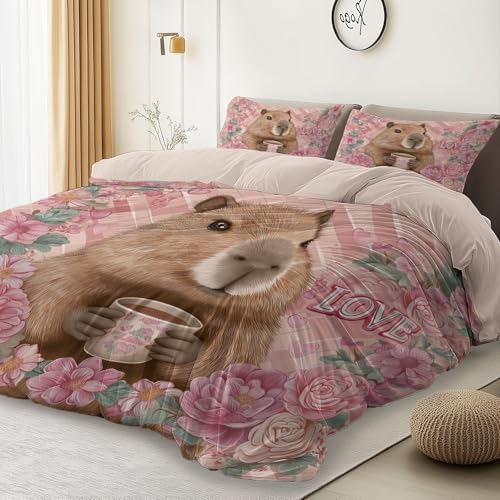 Soft and Breathable Duvet Cover Queen Size, Reversible Pink Duvet