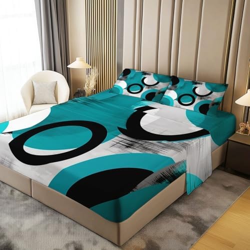 Fitted Sheet 3 Pieces Twin XL Size Modern Geometric Circles Themed Bed