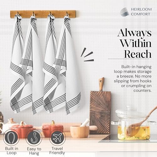 Black and White Kitchen Towels 12 Pack, 16x26 Inch, 100% Cotton Waffle