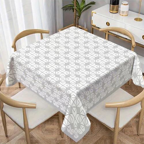 Gray-White Geometry Print Square Tablecloth, Waterproof Vinyl Table