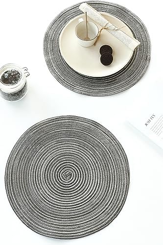 Floroom 15 Inch Round Braided Placemats Set of 4, Washable Heat