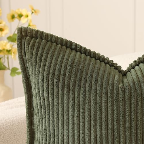 Mecatny Corduroy Fall Throw Pillow Covers 22x22 Set of 2 Olive Green