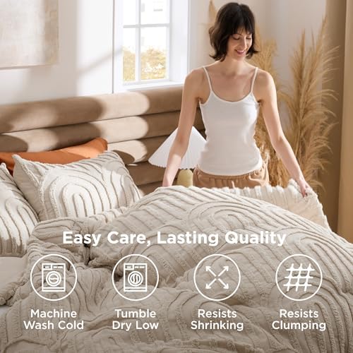 Bedsure Boho Comforter Set King,Bedroom Decor Cozy Bedding Set Beige