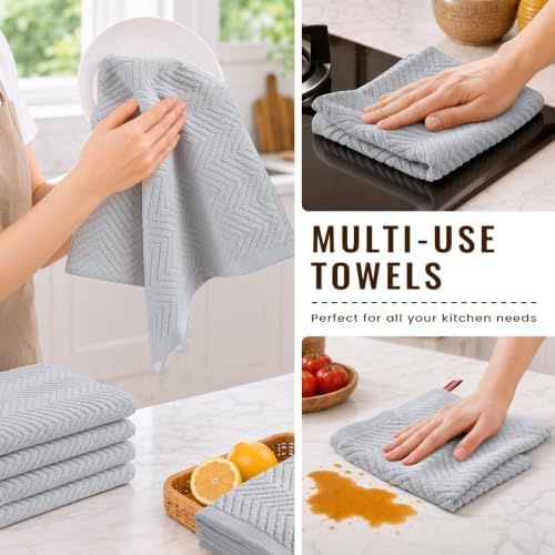 Homaxy 10 Pack 100% Cotton Kitchen Towels and Dishcloths Set, Light