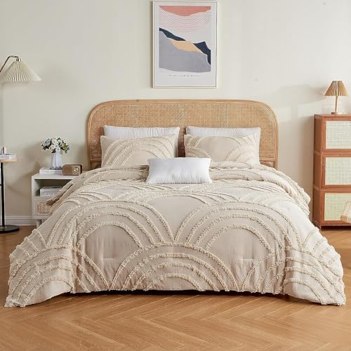 Boho Duvet Cover - Tufted Bedding Set - Soft and Lightweight Cotton