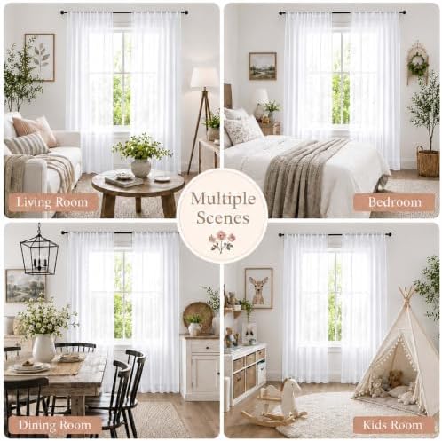 Chyhomenyc Extra Long Ivory Sheer Curtains 120 inch Long, 2 Panels