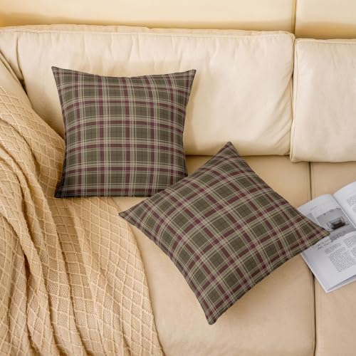 Feelyou Olive Burgundy Tartan Throw Pillow Covers Set of 2 American