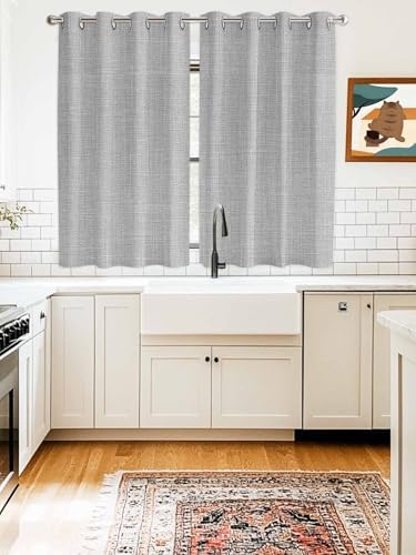 Grey Farmhouse Window Curtains 63 Inch Length, Vintage Country