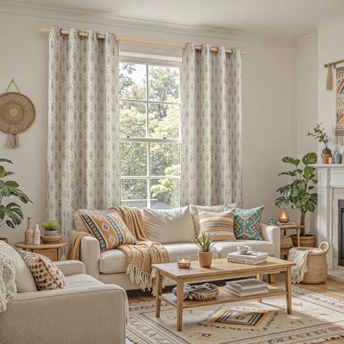 BGment French Country Brown Leaf Jacquard Curtains 96 Inch 2 Panels