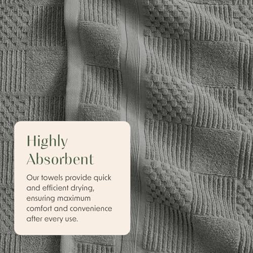 Springtree Home 100% Cotton Bath Towel Set | 4-Pack | Textured Carbon