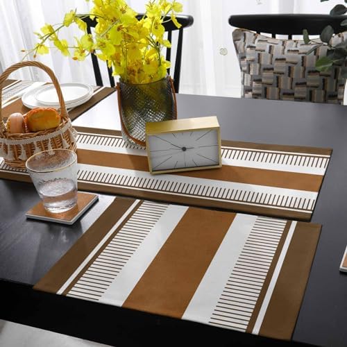 Brown Stripes Table Mats Set of 6 With Table Runner 90 Inches