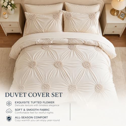 Elegant Pinch Pleat Duvet Cover Set, Ultra Soft Microfiber Bedding