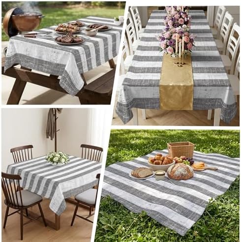 Rectangle Tablecloth, Farmhouse Gray Geometric Line Waterproof Table