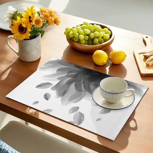 Abstract Gray Flower Texture Placemats Set of 6 Washable Table Mats