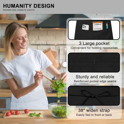PLOYMONO 6P Black Server Aprons with 3 Pockets, Half Waist Waitress