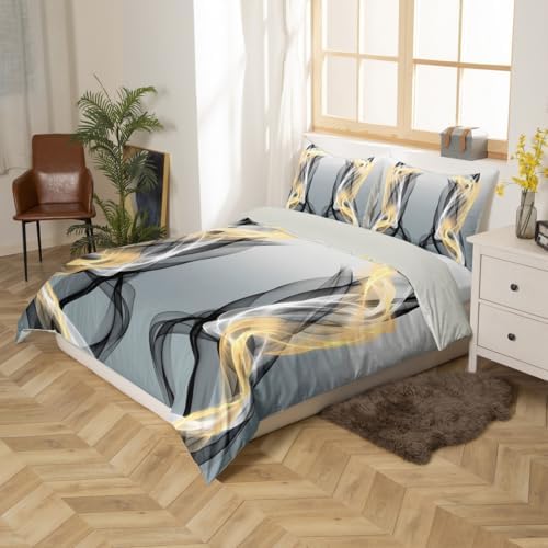jejeloiu Grey Duvet Cover Queen Size Abstract Bedding Set for Boys