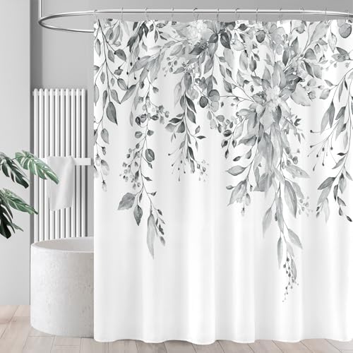 Grey Eucalyptus Fabric Shower Curtain for Bathroom, 72x72
