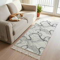 Abstract Smoky Waves Hallway Runner Rug 2'x5', Contemporary Gray White