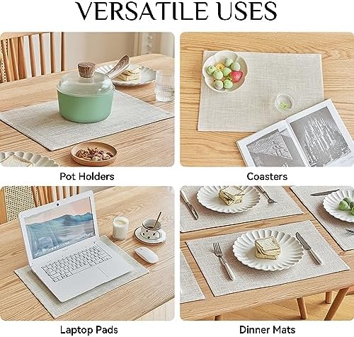 Softalker Faux Linen Cloth Placemats Set of 8-12 x 18 Inch, Cream