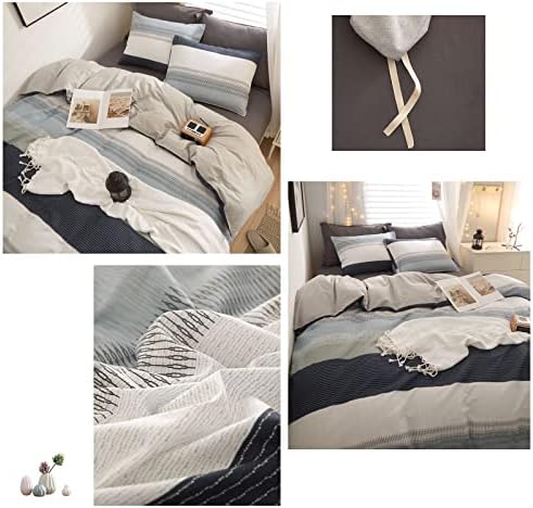 LifeTB Cotton Twin XL Duvet Cover Gray Blue White Striped Duvet Cover