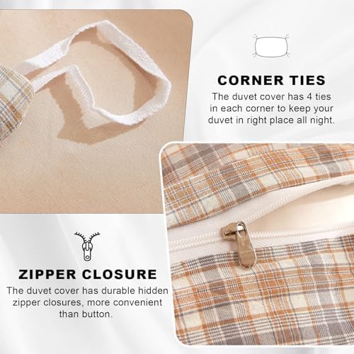 VClife Full Duvet Cover Boho-Chic Beige Brown Checkered Comforter