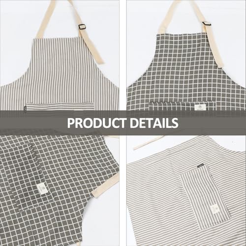 STAHAD Adjustable Kitchen Apron 2pcs Set, Light Gray Linen Cotton