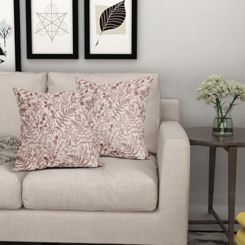 Burgundy Red Fern Leaves Pillow Covers 18X18 Inch Plant Leaf Floral