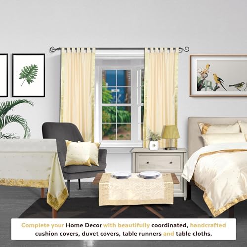 Cream Tab Top Sheer Sari Curtain / Drape / Panel - 80W x 63L - Pair