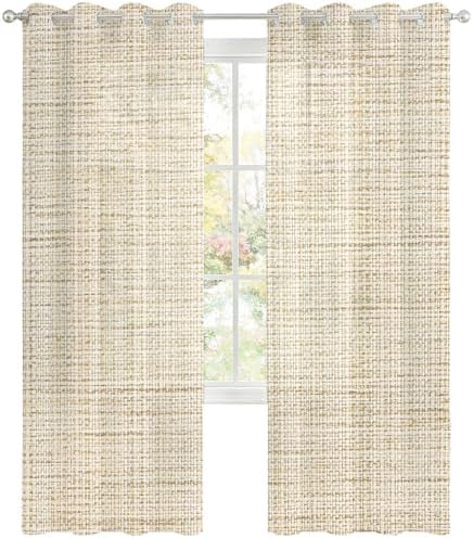 Brown Sheer Curtains 96 Inch Long 2 Panels, Linen Texture Modern