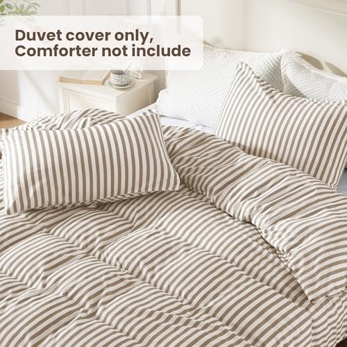 ROSE&RISY Duvet Cover Set King Size, Linen Grey Striped Comforter