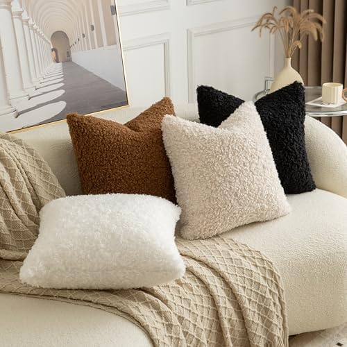 Pack of 2 Curly Teddy Wool Faux Fur Throw Pillow Covers Fuzzy Accent