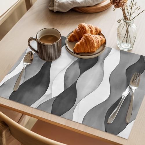 Gray Ripple Placemats Set of 6 Abstract Gradient 13x19 Inch Washable