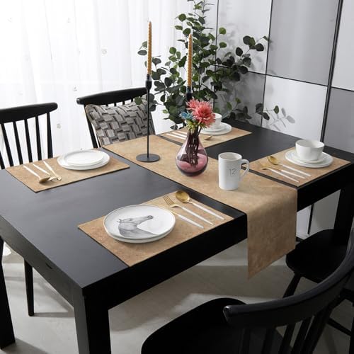 Brown Beige Vintage Table Runner and Placemats for Dining Table