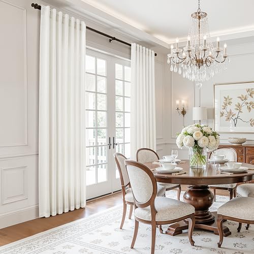 BOODII Linen Curtains 63 Inch Long for Living Room Ivory 2 Panels