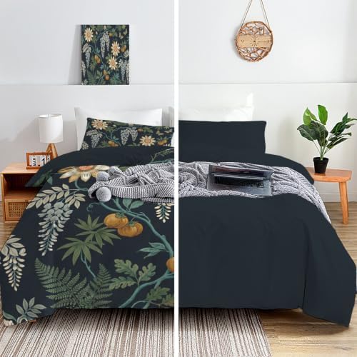 Retro Botanical Reversible Grey Duvet Cover Set King Size