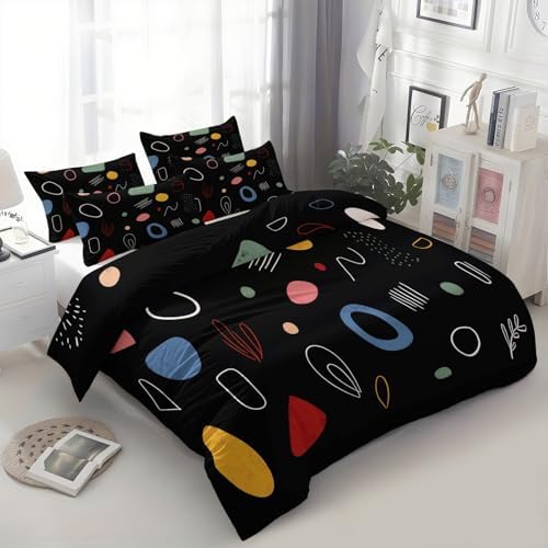 King Duvet Cover Set Minimalist Geometric Graffiti Soft Microfiber
