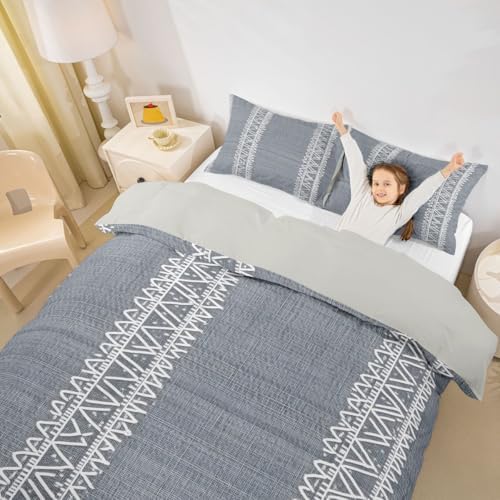 3 Pieces Grey Duvet Cover Queen,Bohemian Triangle Bedding Set